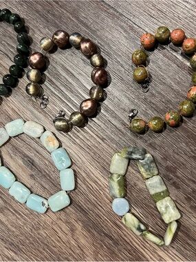 Handcrafted Multi-Stone Stretch Bracelet - Green, Aqua, Brown